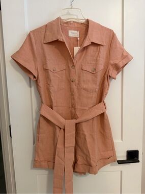 Button-Front Romper with Waist Tie